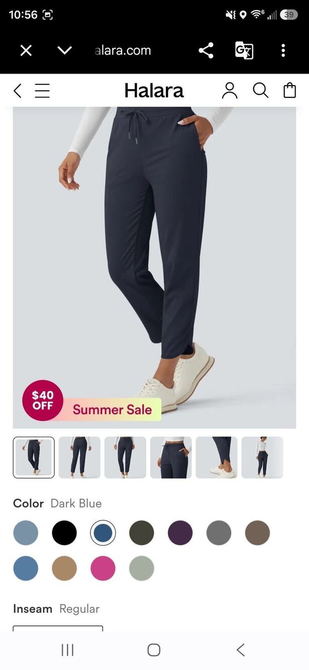 Halara Mid Rise Drawstring Curved Hem Tapered Pants UPF40+ Large Reg NWT B6